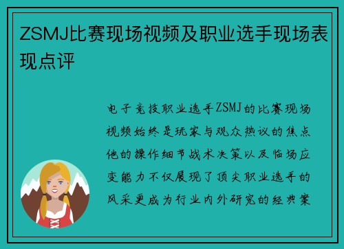 ZSMJ比赛现场视频及职业选手现场表现点评