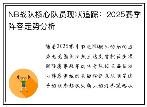 NB战队核心队员现状追踪：2025赛季阵容走势分析